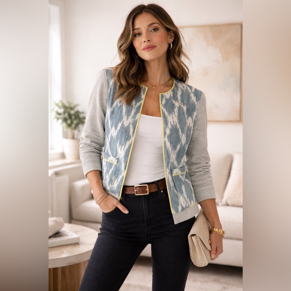 Anthropologie Staci Woo Ikat Open Front Jacket Blazer Small Boho Artsy Eclectic
